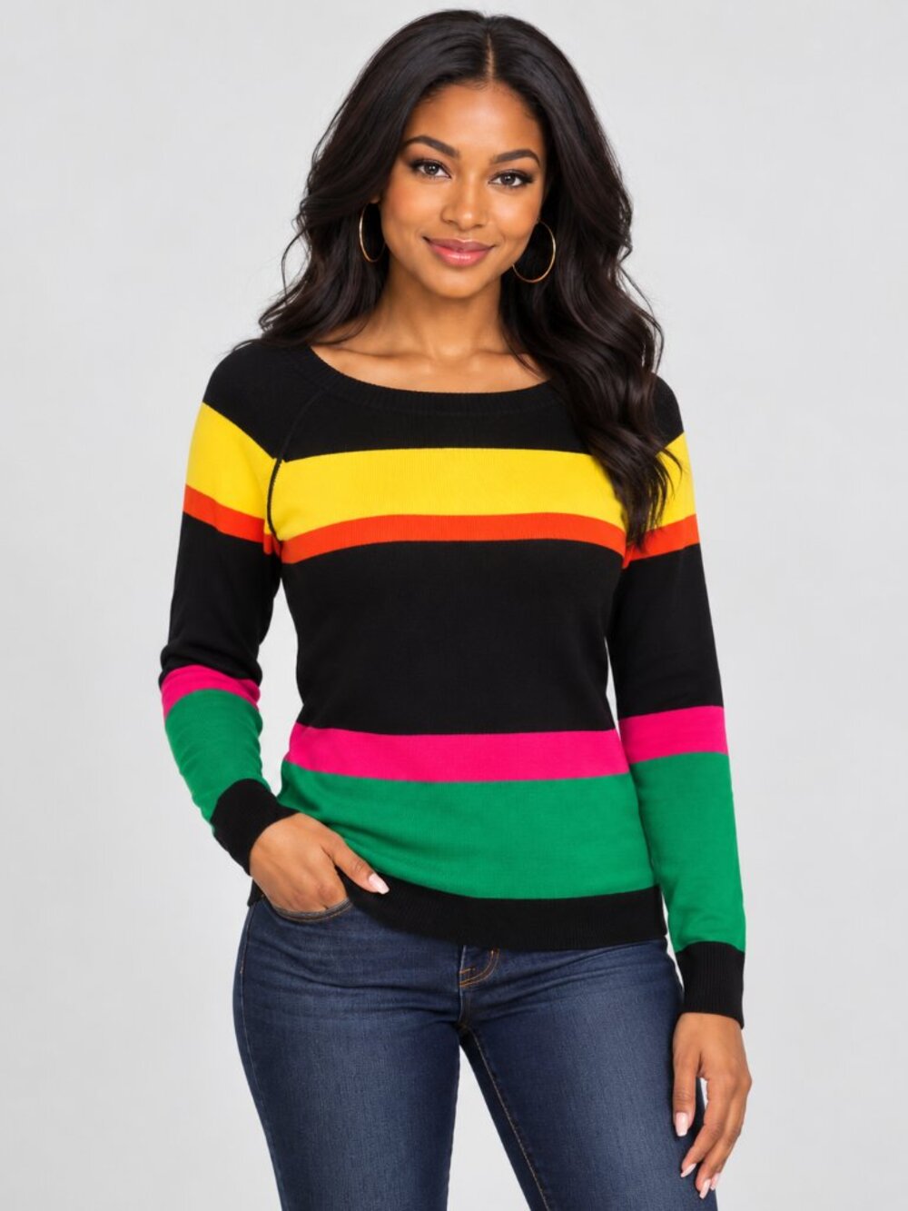 Lauren Jeans Co Women’s Color Block Long Sleeve Sweater Size XS Bright Multicolo